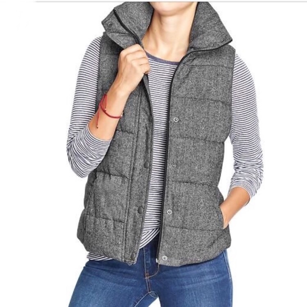 Old Navy Charcoal Gray Tweed Quilted Puffer Vest
